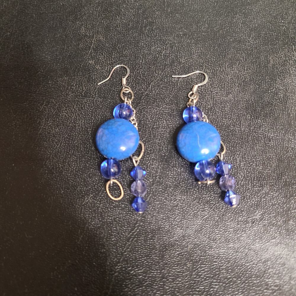Handmade beaded faux stone plastic dangle earrings